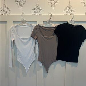 Abercrombie & Fitch Trio Bodysuit Set in White, Gray, and Black